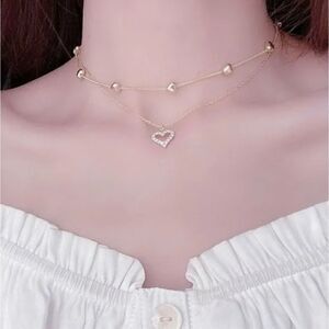 GOLD Plated Heart Diamond Heart Necklace